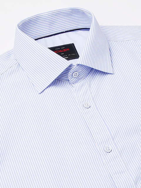 Men White Regular Fit Lining Formal Shirt