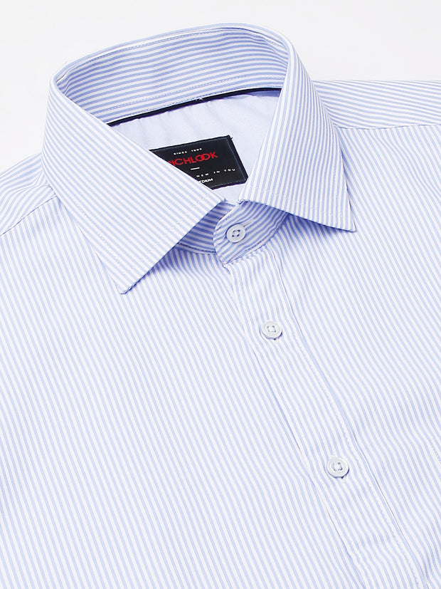 Men White Regular Fit Lining Formal Shirt