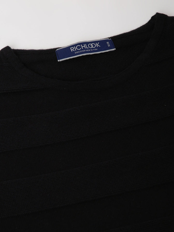Men Black Regular Fit Round Neck Full Sleeve Sweater