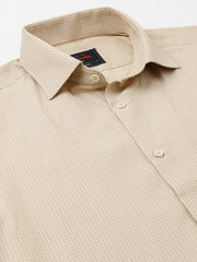 Men Light Khakhi Regular Fit Checkered Formal Shirt