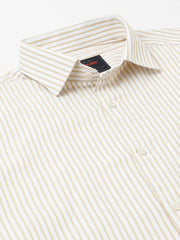 Men Beige Regular Fit Striped Formal Shirt