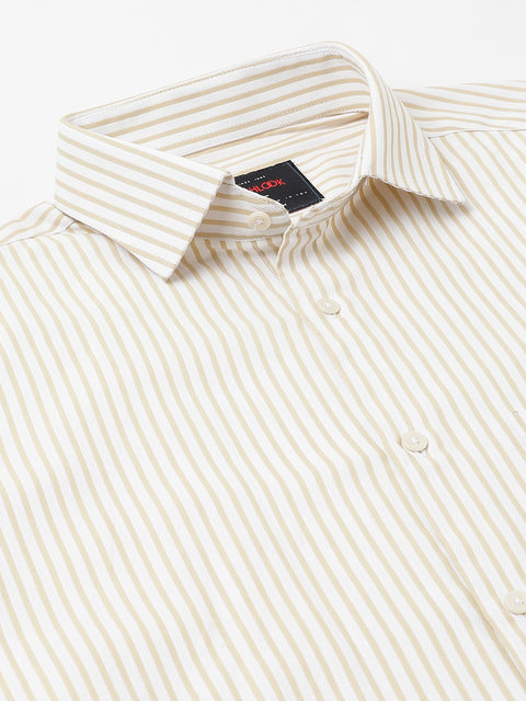 Men Beige Regular Fit Striped Formal Shirt