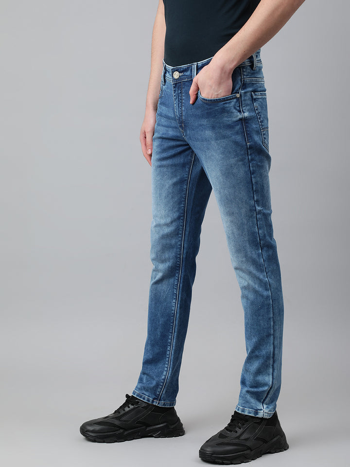 Men Indigo Slim Fit Mid Rise Clean Look Stretchable Jeans