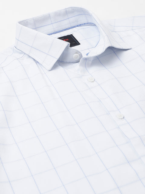 Men Sky Regular Fit Checkered Formal Shirt