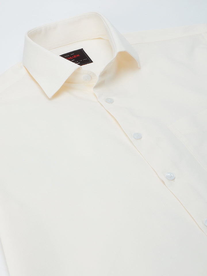 Men Cream Regular Fit Solid Formal Shirt