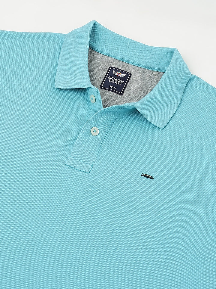 Men Sea Green Regular Fit Polo Neck t-shirt