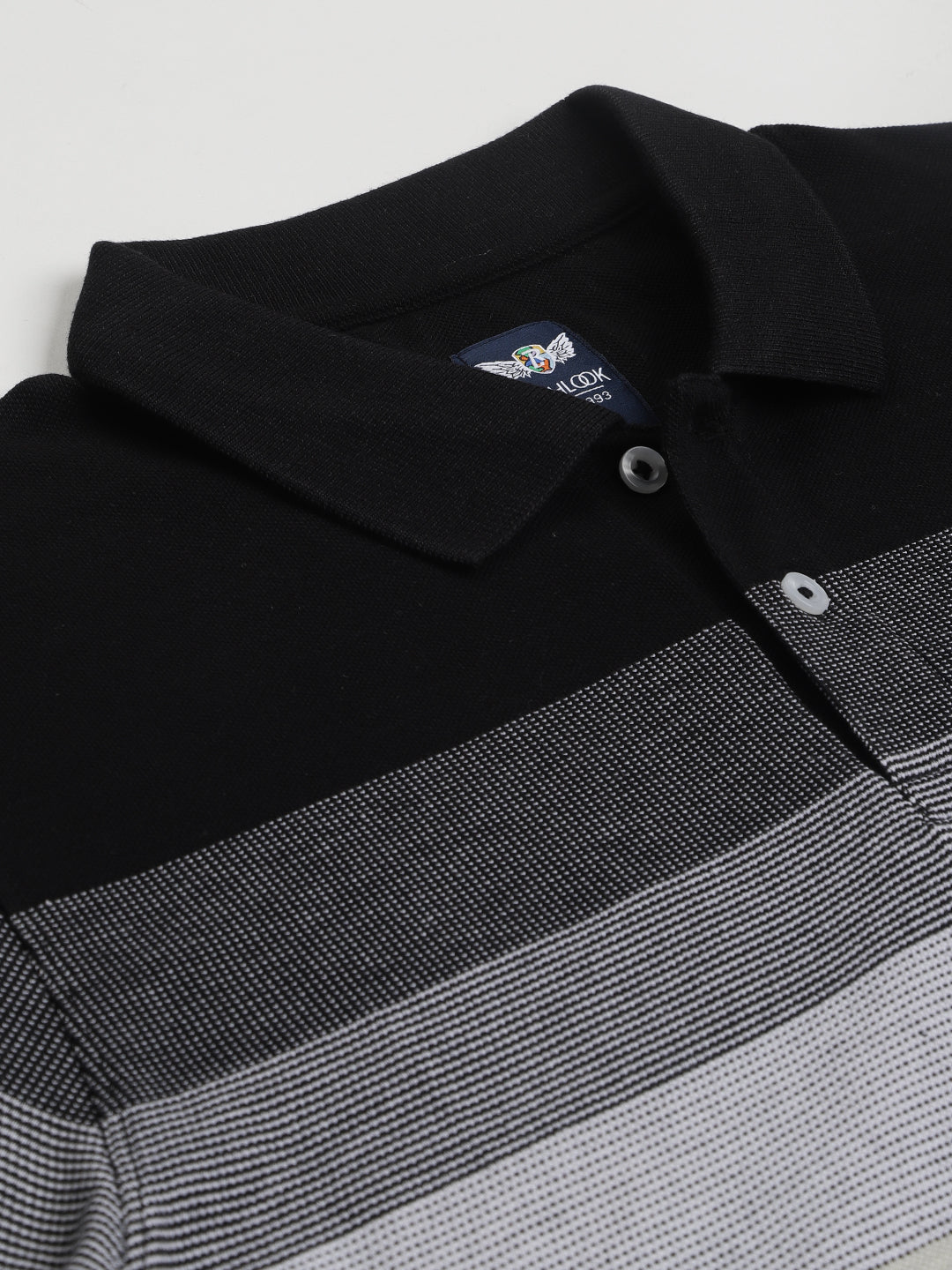 Men Ecru Regular Fit Striped Polo Neck T-Shirt