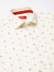 Men Cream Standard Fit Printed Club Wear Shirt