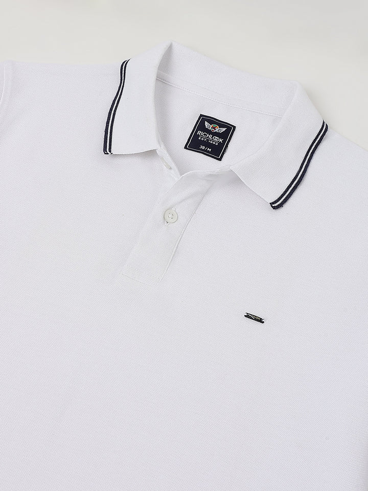 Men White Regular Fit Polo Neck t-shirt