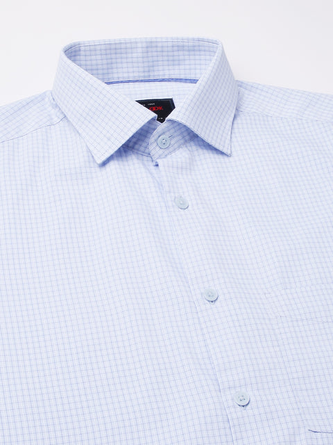 Men Sky Blue Regular Fit Checkered Formal Shirt