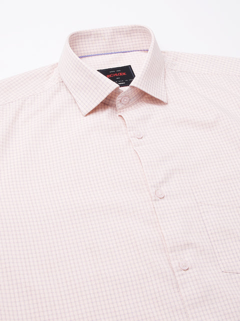Men Light Peach Regular Fit Checkered Formal Shirt