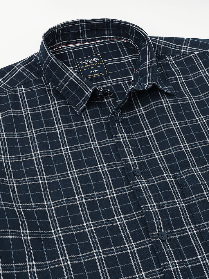 Men Navy Check Casual Shirt Cool Checks Easy Comfort