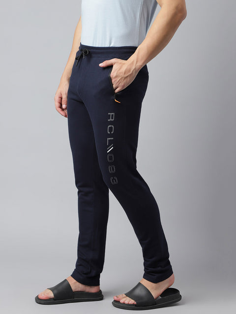 Men Navy Blue Slim Fit Mid Rise Solid Lower
