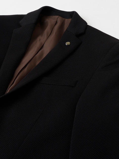 Men Black Regular Fit Solid Notched Lapel Casual Blazer