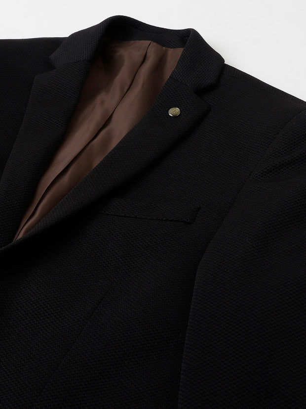 Men Black Regular Fit Solid Notched Lapel Casual Blazer