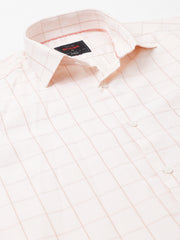Men Peach Regular Fit Checkered Formal Shirt
