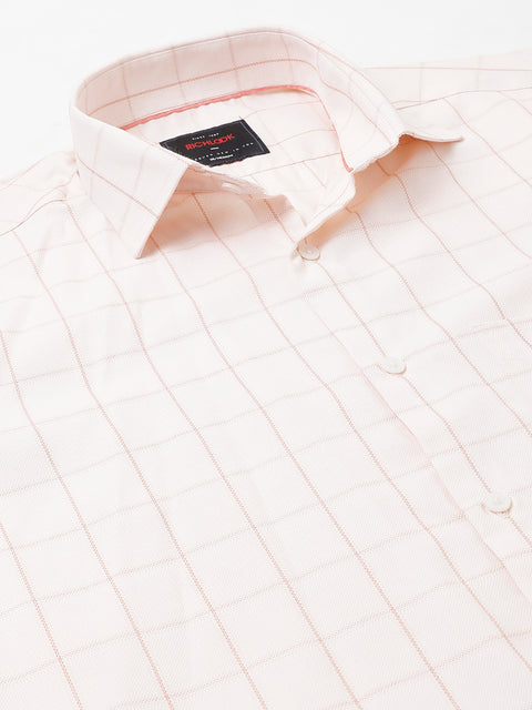 Men Peach Regular Fit Checkered Formal Shirt