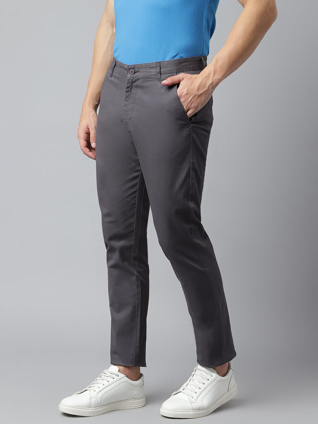 Men Dark Grey Slim Fit Mid Rise Solid Casual Trouser