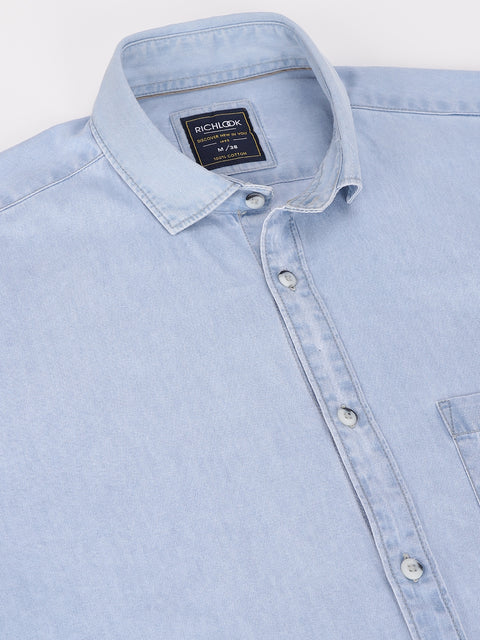 Men Ice Blue Standard Fit Solid Casual Shirt