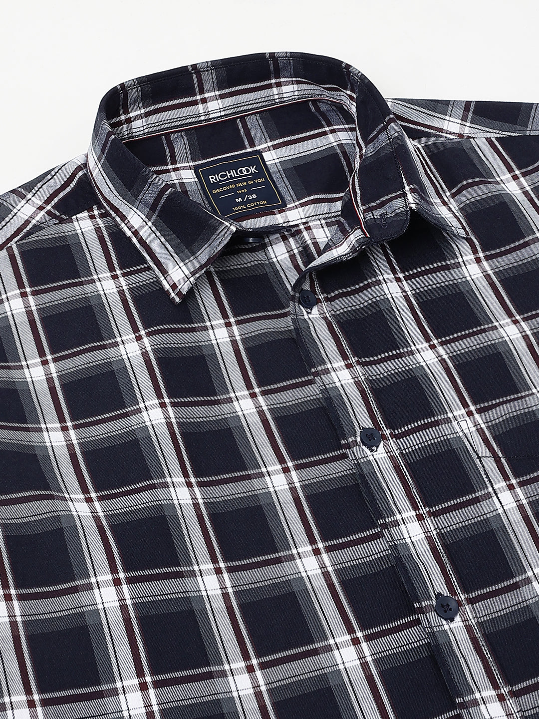 Men Navy Check Casual Shirt Classic Checks Everyday Comfort
