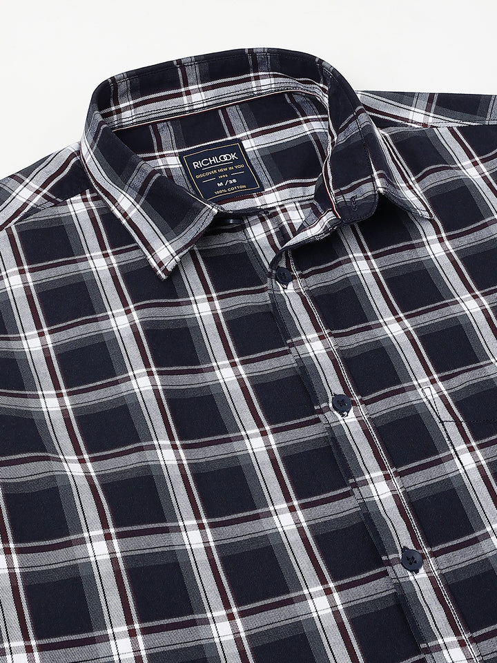 Men Navy Check Casual Shirt Classic Checks Everyday Comfort