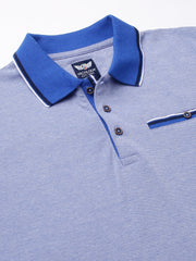 Men Blue Regular Fit Solid Polo Neck Casual T-Shirt