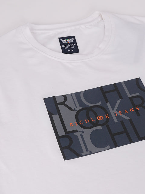 Men White Regular Fit Printed Crew Neck Casual T-Shirt