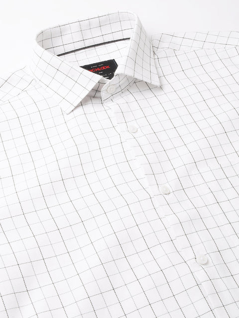 Men White Regular Fit Checkered Formal Shirt