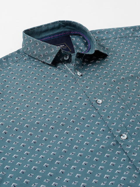 Men Teal Standard Fit Printed Casual Shirt