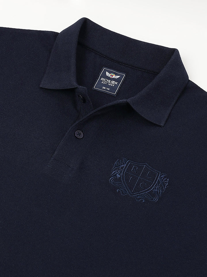 Men Navy Regular Fit Polo Neck t-shirt