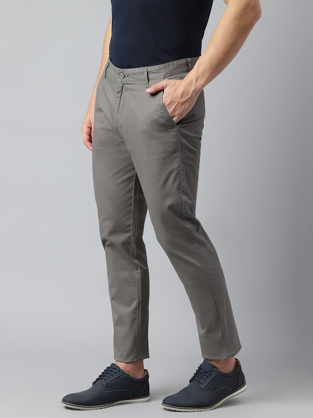 Men Cement Slim Fit Mid Rise Solid Casual Trouser