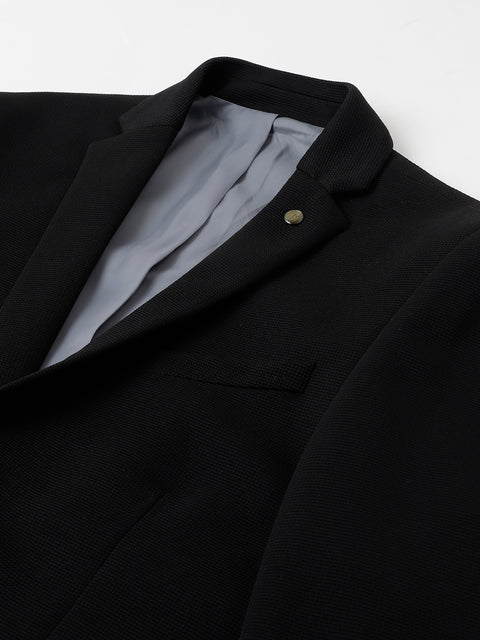 Men Black Regular Fit Solid Notched Lapel Casual Blazer