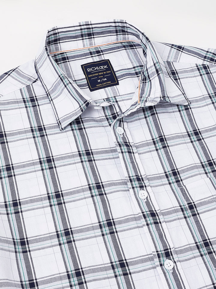 Men White Check Casual Shirt Fresh Look Easy Comfort