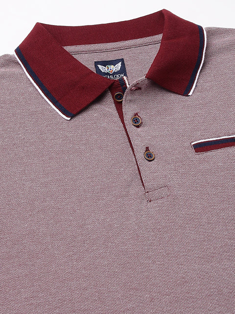 Men Wine Regular Fit Solid Polo Neck Casual T-Shirt