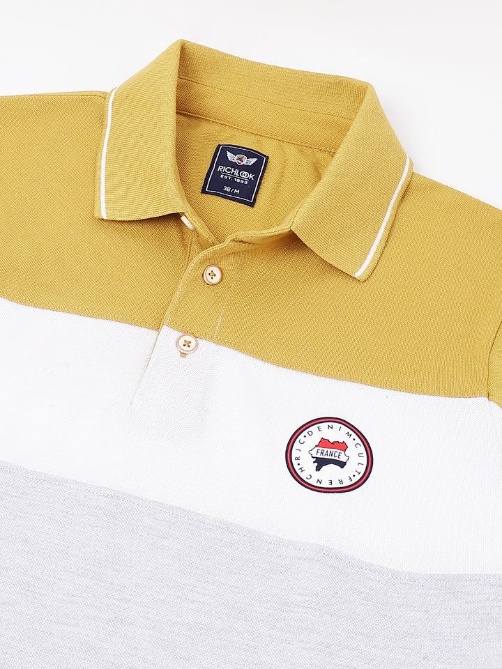 Men Ecru Regular Fit Polo Neck t-shirt
