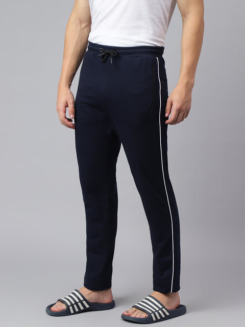 Men Navy Blue Slim Fit Mid Rise Solid Lower