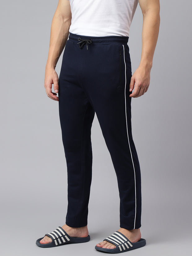 Men Navy Blue Slim Fit Mid Rise Solid Lower