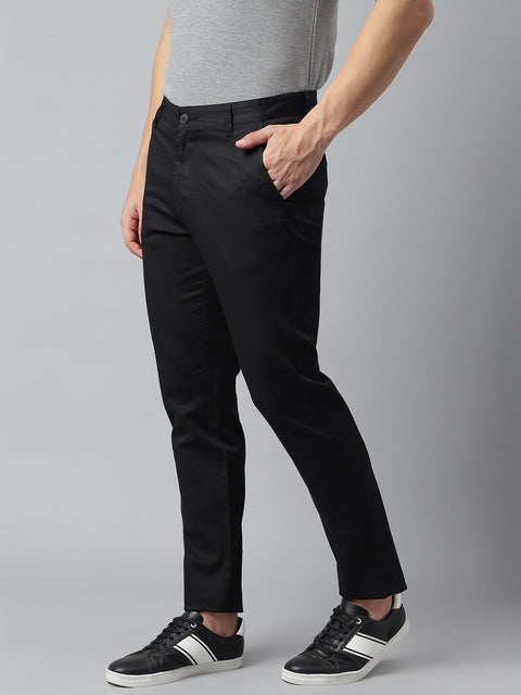 Men Black Slim Fit Mid Rise Solid Casual Trouser