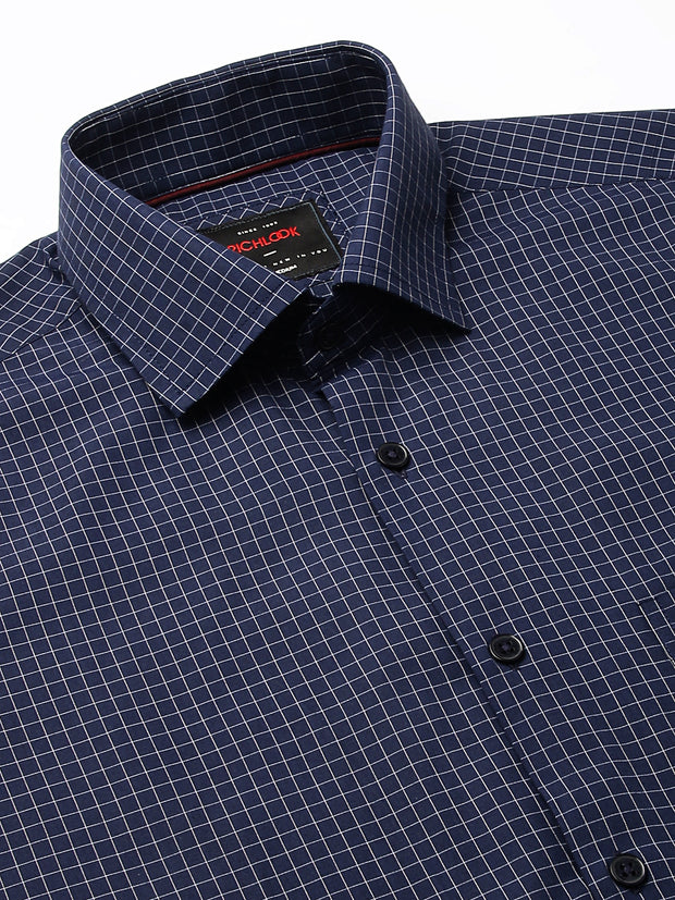 Men Navy Regular Fit Checkered Formal Shirt