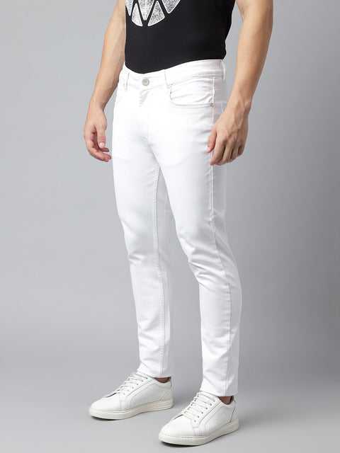 Men White Slim Fit Mid Rise Clean Look Strechable Jeans