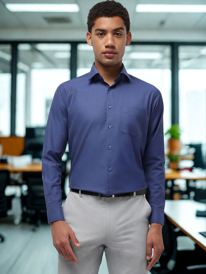 Men Solid Blue Regular Fit Formal Shirt