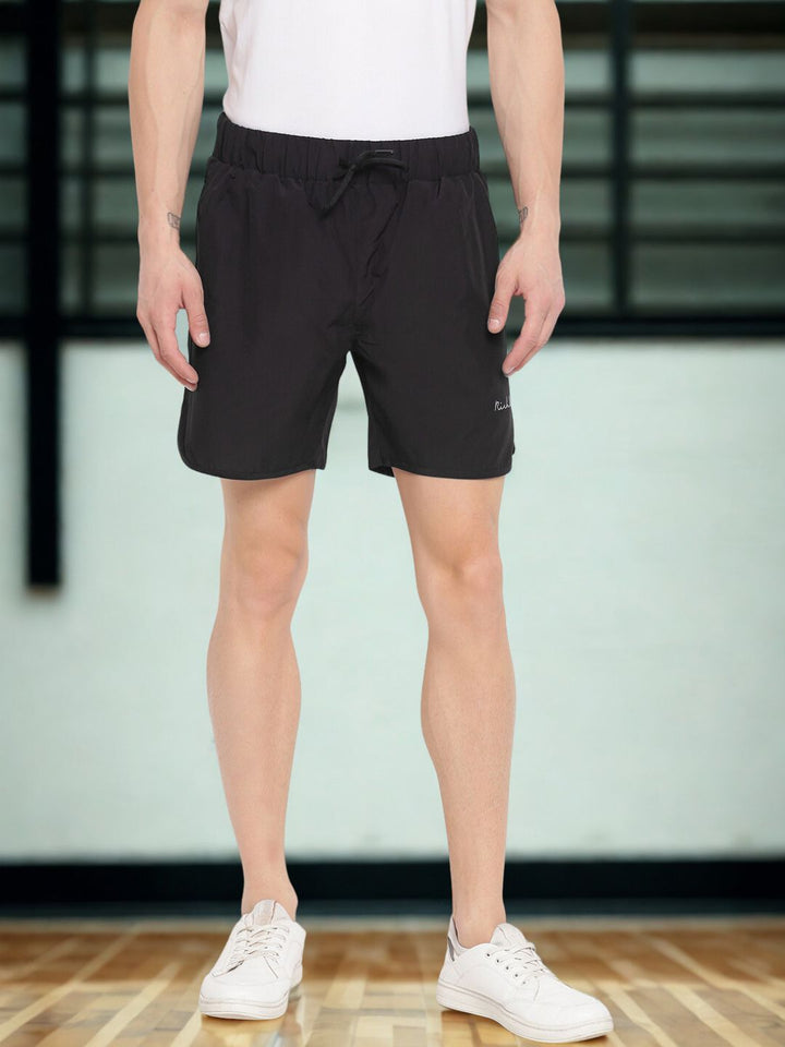 Men’s Black Solid Shorts with Drawstring Waist
