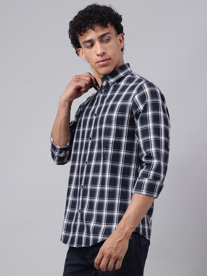 Men Navy Check Casual Shirt Classic Checks Everyday Comfort
