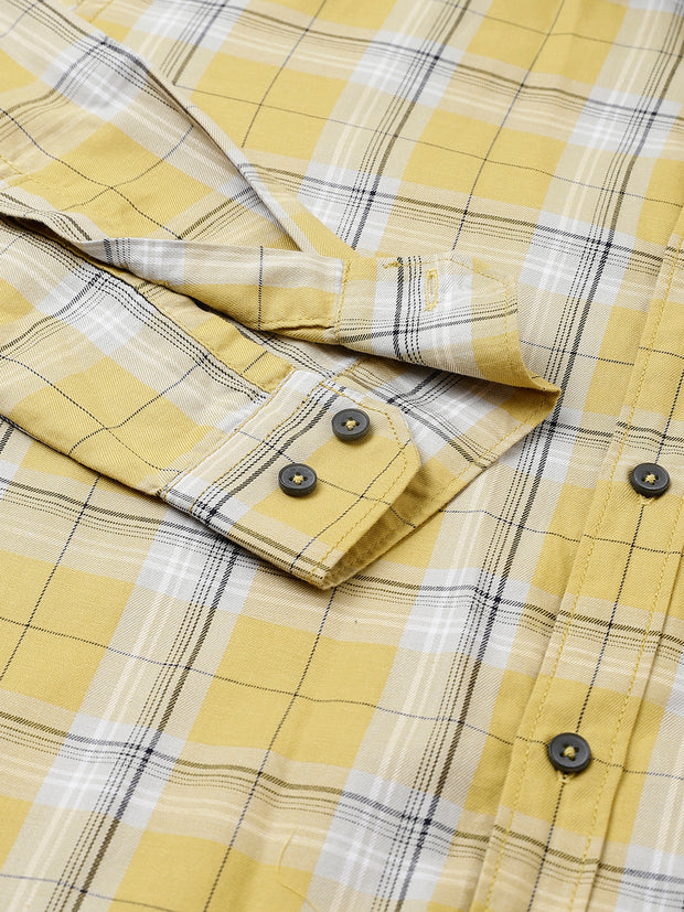 Men Khakhi Standard Fit Checkered Casual Shirt