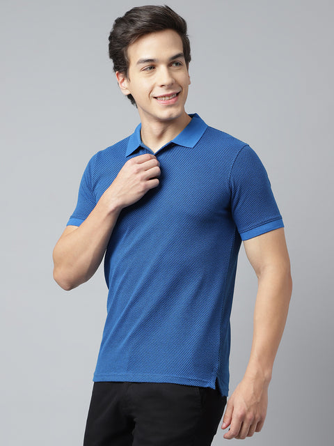 Men Royal Blue Regular Fit Solid Polo Neck Casual T-Shirt