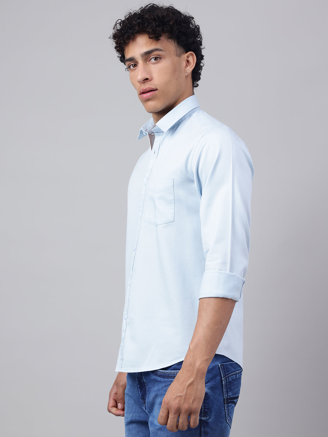 Men Powder Blue Casual Shirt Light Fresh and Stylish
