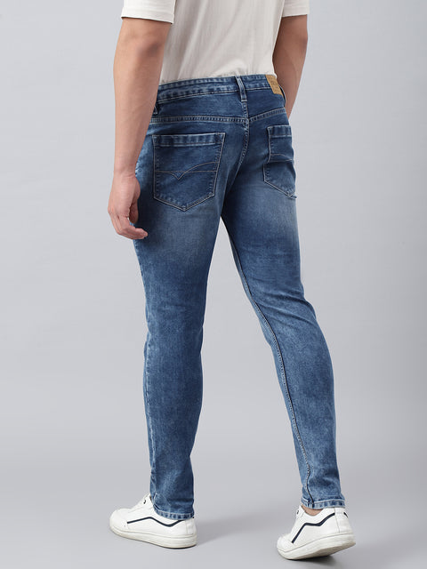Men Mid Blue Slim Fit Mid Rise Clean Look Strechable Jeans