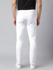 Men White Slim Fit Mid Rise Clean Look Strechable Jeans