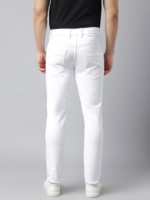 Men White Slim Fit Mid Rise Clean Look Strechable Jeans