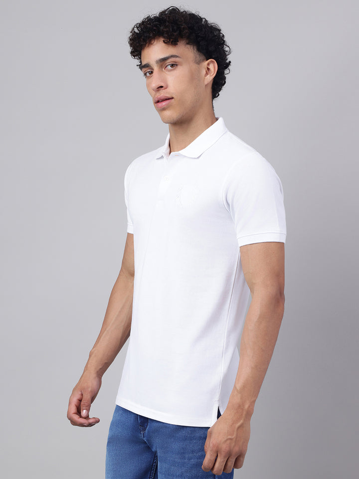 Men White Regular Fit Polo Neck t-shirt